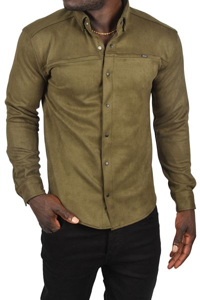 DeepSEA Χακί Suede Slim Fit πουκάμισο - Lycra, Αντιρυτιδικό, Εποχιακό χωρίς τσέπες 2500556