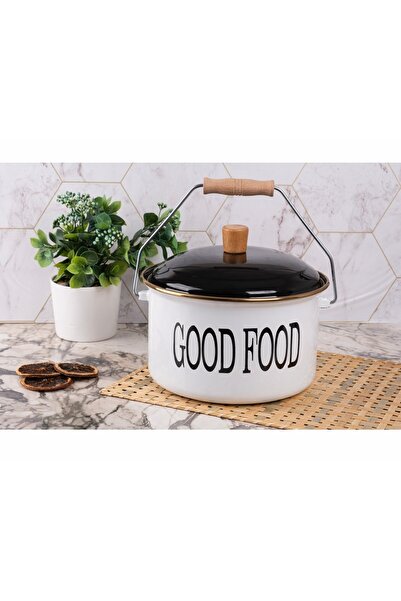 Pembelia Life Emaye Bakraç Yoğurt Tenceresi Ahşap Saplı Emaye Tenceresi 22 cm