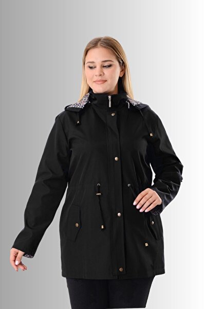 LİLAS XXL Büyük Beden Kapüşonlu Siyah Renkli Bonding Ceket