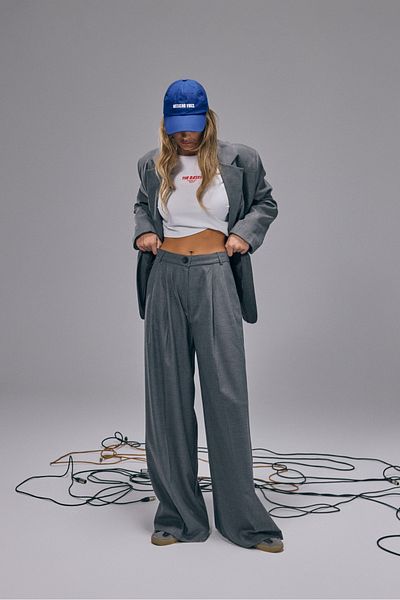 Bases Wide Leg Draped Pleated Trousers