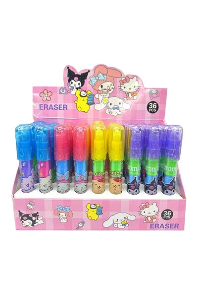 Miniso 18pcs Random Cute Sanrio Cute Eraser Bullet Eraser Cartoon Student Stationery Award Points Small Gif