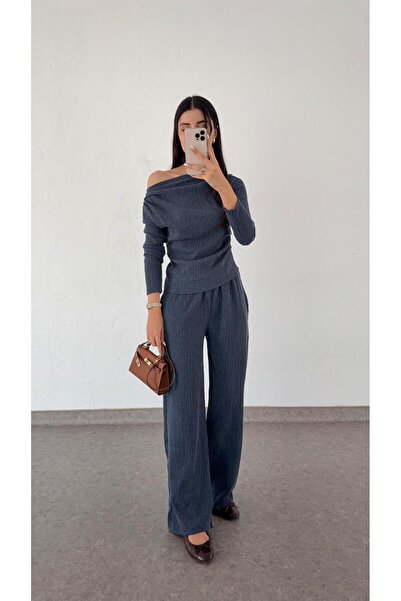 HAZELANNA Indigo Seersucker Boat Collar Set