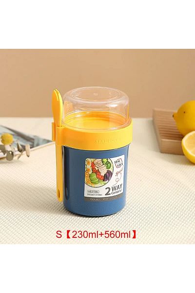 Choice Blue-s 790ml/990ml Salad Oatmeal Cup Breakfast Double Cup Cereal Nut Yogurt Container Set With Dress