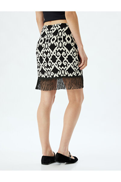 Koton Ethnic Patterned Viscose Mini skirt - Tasseled and Double Breasted