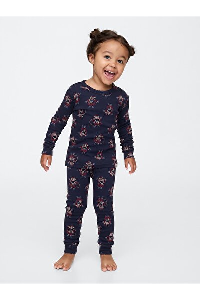 GAP Bebek Lacivert Organik Pamuk Holiday Desenli Pijama Takımı