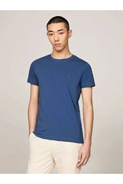 Tommy Hilfiger Bisiklet Yaka Mavi Erkek T-Shirt MW0MW10800DBZ
