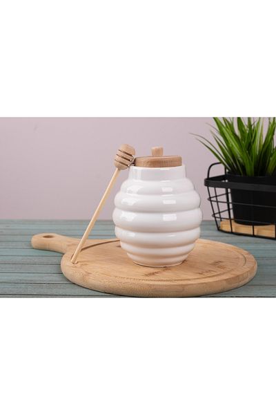 Kitchen Pembelia Honey Jar with Bamboo Lid and Honey Spoon 500 ml