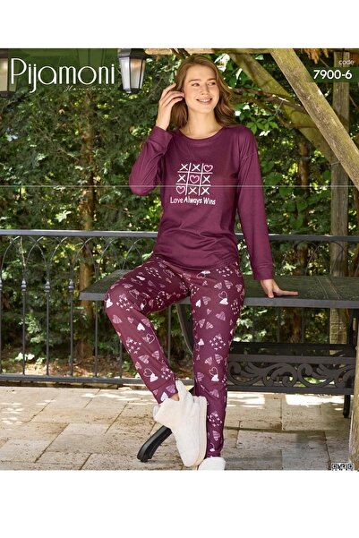 Pijamoni Şardonlu (Tüylü) Uzun Kol Pijama Pijama Takımı 7900-12