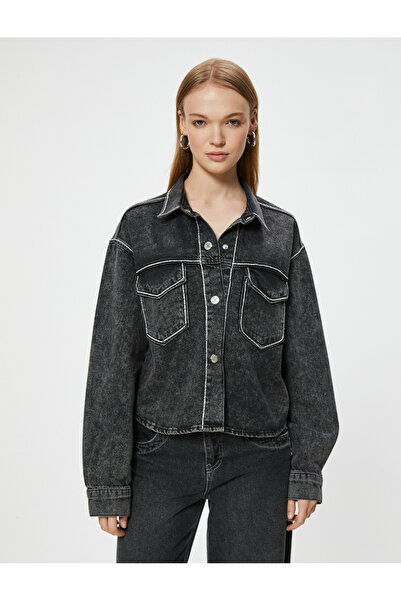 Koton Τζιν μπουφάν με πέτρινη λεπτομέρεια - με αξεσουάρ τσέπης και κουμπιών