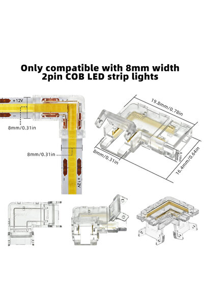Choice 10 قطع موصلات COB ثنائية السن 8 مم على شكل حرف L، 10 قطع موصلات زاوية ...