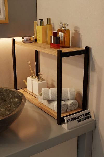 FurnatureDesign Bathroom Organizer 2 Shelves Metal Table Top Organizer - Atlantic Pine
