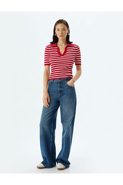 Koton Ribbed Short Sleeve Polo Knitwear Sweater