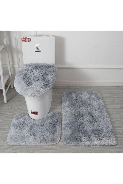 Choice1 Light Grey Toilet Seat Cover 3Pcs Set Bath Mat Shower Room Floor Rug ...