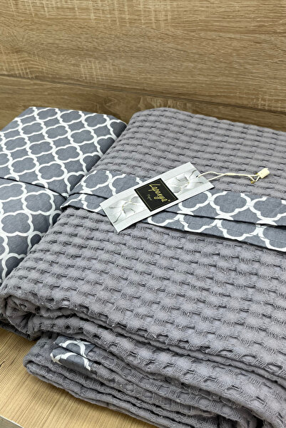 Lapenya Home %100 Pamuk Havuz Dokuma Çarşafı Lastikli Çift Kişilik Pike Takımı