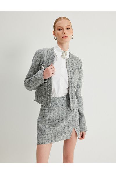 Koton Standard WaistMiniTweed Skirt - Slit Detail