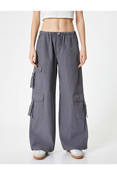 Koton Oversize Paraşüt Pantolon Düşük Bel Geniş Paça Kargo Cepli Pamuklu
