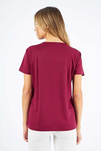 Moda Işık Αθλητικό T-Shirt με λαιμόκοψη σε μπορντό χρώμα - εμπριμέ
