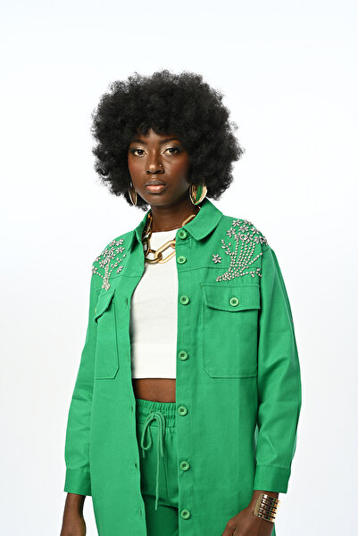 Orfeo Negro Gabardine Cotton Jacket with Stone Embroidered Robe