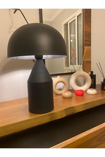 Modavize Mushroom Modern Design Design Wired Black Color Metal Hat Lampshade Night Light Table Lamp