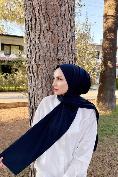 SAYRA Ύφασμα σάλι Navy Blue Lycra - έτοιμο γυναικείο σάλι με κουμπωτά SYR008