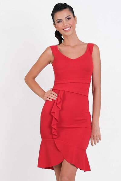 Spazio Alfieri Kalın  Askılıı Kısa Abiye Elbise KIRMIZI