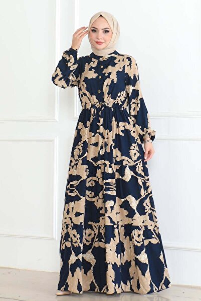 SGS Navy Blue Mina Patterned Hijab Dress