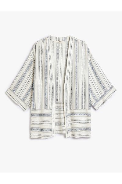 Koton Linen Kimono 3/4 Wide Sleeve Hip Length