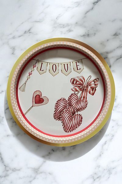 EVLE Love, Lover, Valentine's Day Patterned Round Metal Tray 37 cm