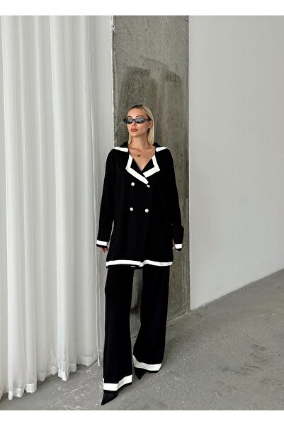 R&G RIMANERE GIOVANI 4 gombos fekete kötöttáru női szett - kabát és nadrág