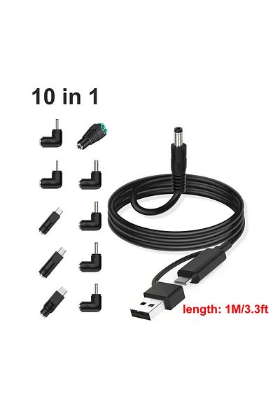 Choice 10 In 1 Kit (100CM) Usb / Type C To Dc Power Cable 10 Dc Plug Adapter Power Charge Cord For Bluetoot