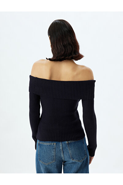 Koton Langärmliger schulterfreier Strickpullover