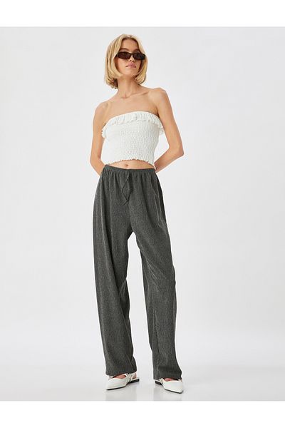 Koton Comfortable Fit Textured Waist Tied Trousers