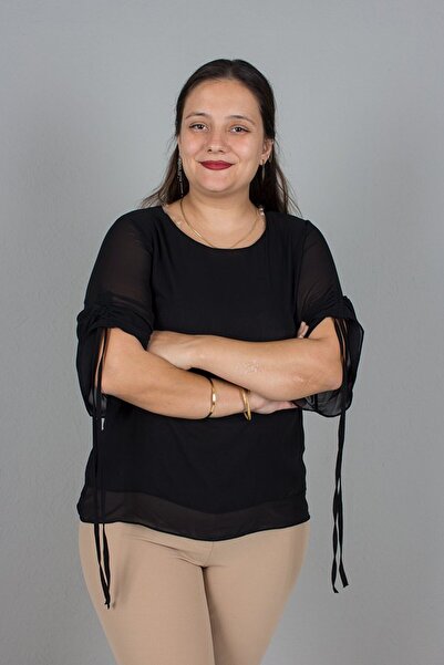 Truva XXL Plus Size Necklace Chiffon Blouse Sleeve Shirred