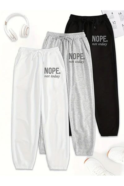 QUEENSTOWN Unisex Nope Printed Γκρι/Μαύρο/Λευκό Φούτερ 3 τεμαχίων Plus Size