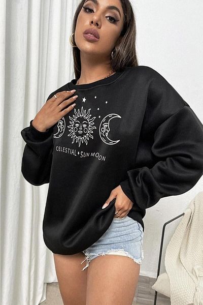 Moda Glo Blackjackclothing Суитшърт с щампа „Слънце и луна“ с голям размер