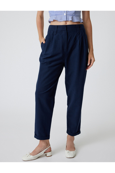 Koton X Melis Ağazat - Keten Karışımlı Pantolon Havuç Kesim Rahat Kalıp Cepli