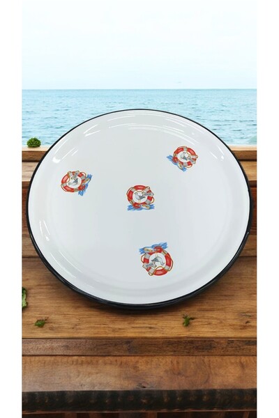 EMAYE TEZGAHI 10 Parça Emaye Set, Meze Seti, Kahvaltı Seti, Retro, Çeyizlik, Sini, Tabak, Sosluk, 10'lu Set