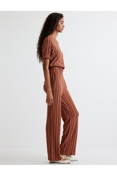 Koton Pocketed Textured Standard Waist Wide Leg Pants
