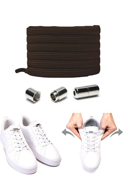 SHELAX Brown Smart Laces - Practical Elastic and Metal Locking Flat Shoelaces