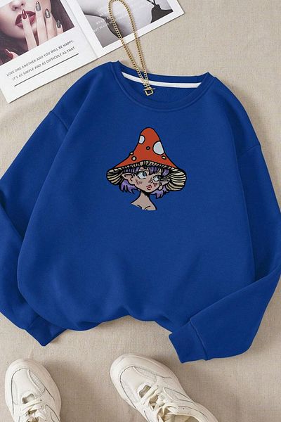 Moda Glo Βαμβακερό φούτερ με στάμπα για κορίτσι με καπέλο από φελλό