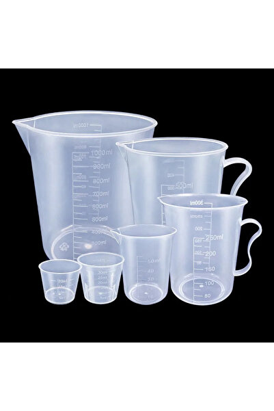 Choice 6 قطع من أكواب القياس البلاستيكية الشفافة، أكواب قياس للمختبرات، أكواب قياس بدون مقبض، أكواب قياس بدون فك