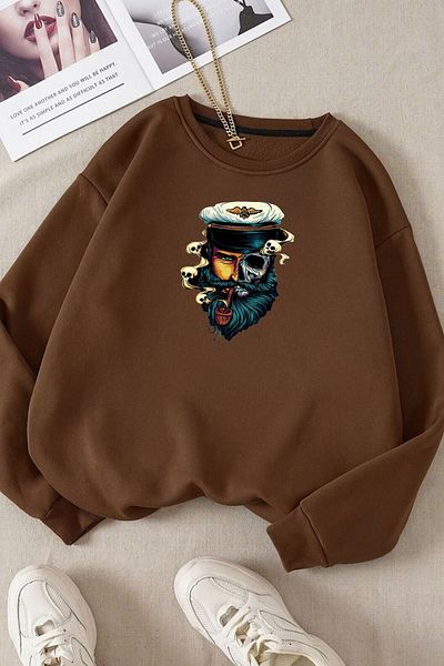 Moda Glo Βαμβακερό φούτερ Unisex Captain Printed Crew Neck