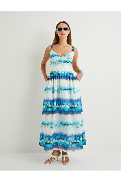 Koton X Şahika Ercümen - Midi Askılı Kloş Elbise Astarlı Arkası Pencere Detaylı