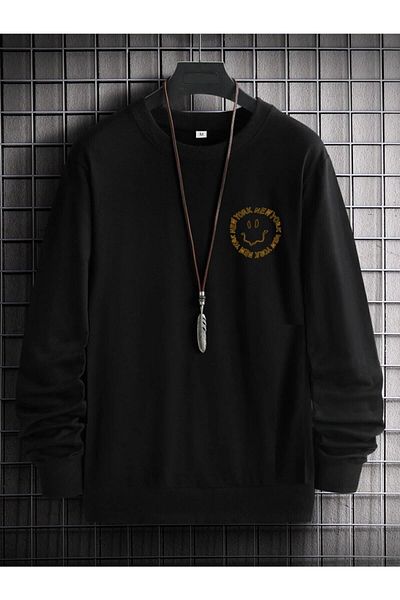 Moda Glo Φούτερ Unisex Μαύρο Smıle με στάμπα oversize