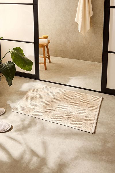 Ocean Home Textile Πλένεται βαμβακερό εκρού χρώματος σκακιέρας πατάκι μπάνιου 60 x 90 cm
