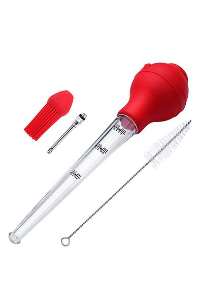 Choice Red Leeseph Turkey Baster Set of 4, Quality Silicone Bulb Including Meat Arinade Injector Needle wit
