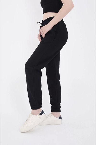 FEMESTYLE Μαύρο εμπριμέ ελαστικό παντελόνι φούτερ