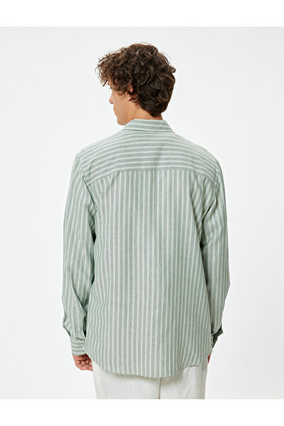 Koton Regular Fit Gömlek Uzun Kollu Düğmeli Yaka Detaylı Pamuk Karışımlı