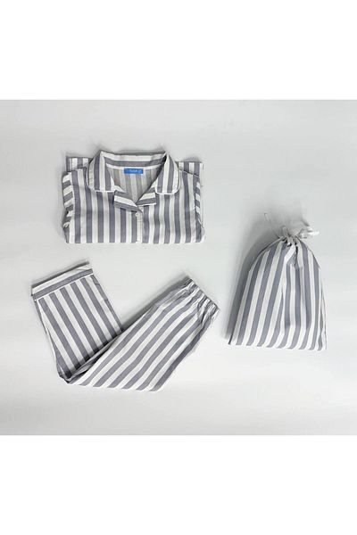 La ciel Unisex Children's Gray Striped Seasonal 100% Cotton Pajamas Top and Bottom Set