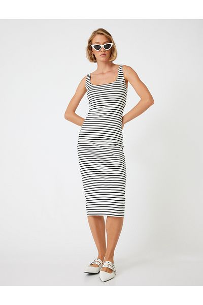 Koton Rochie creion slim cu bretele groase, lungime midi, decolteu în U